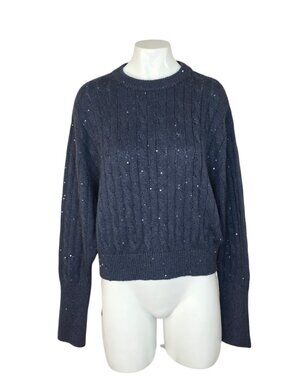 Brunello Cucinelli Cashmere Silk Sequin Cable Knit Sweater, Blue, Size XS $5600